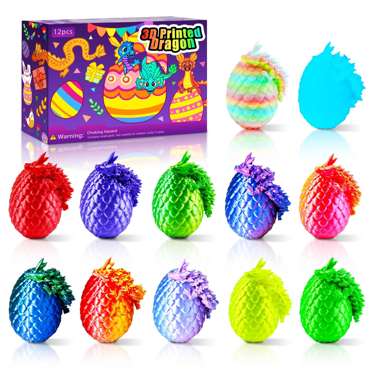 Easter 3D Printed Dragon Eggs, Prefilled Easter Dragon Egg with Dragon Toy for Basket Stuffers, Goodie Bag Fillers, Easter Egg Hunt, Unique Easter Basket Essentials for Kids