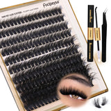 DIY Eyelash Extension Kit Volume Fluffy Lash Clusters Kit 10-18mm Thick Lash Extensions 180D Individual Eyelashes Extensions Kit with Lash Bond, Lash Remover, Lash Applicator Makeup Gentle Cosmetic
