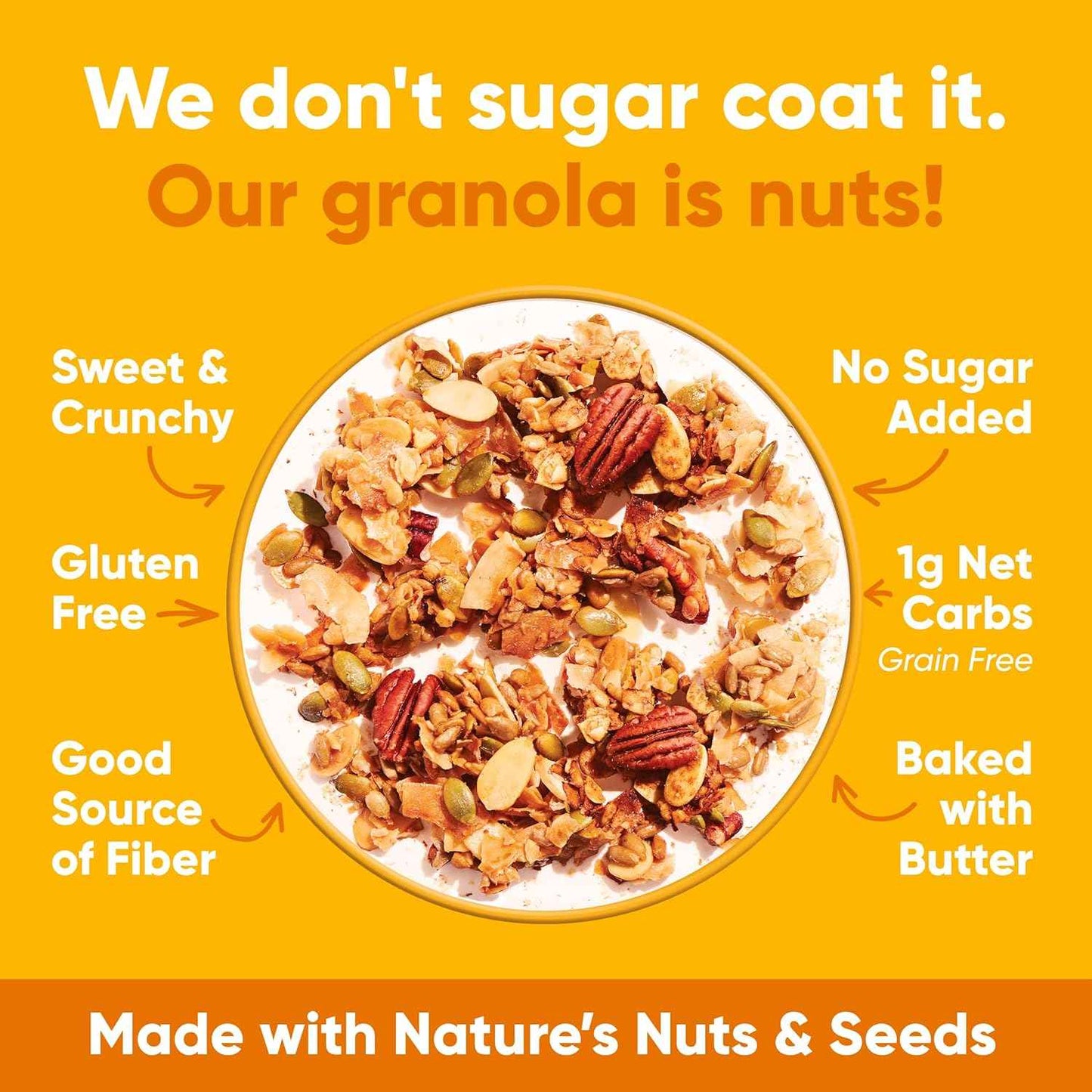 NuTrail Nut Granola Cereal, Honey Nut, No Sugar Added, Keto, Low Carb, Gluten Free, Grain Free, Healthy Breakfast 8 oz.
