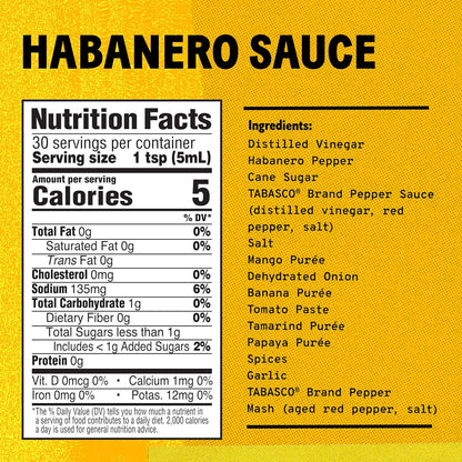 TABASCO_Brand_Habanero_Sauce,_Spicy_&_Fruity_Habanero_Hot_Sauce,_Glass_Bottle,_Jamaican-Style,_Packed_with_Heat,_Great_for_Wing_Sauce,_Shrimp_Kabobs,_&_More,_5_Fl_Oz_(Pack_of_1)