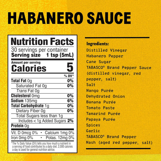 TABASCO_Brand_Habanero_Sauce,_Spicy_&_Fruity_Habanero_Hot_Sauce,_Glass_Bottle,_Jamaican-Style,_Packed_with_Heat,_Great_for_Wing_Sauce,_Shrimp_Kabobs,_&_More,_5_Fl_Oz_(Pack_of_1)
