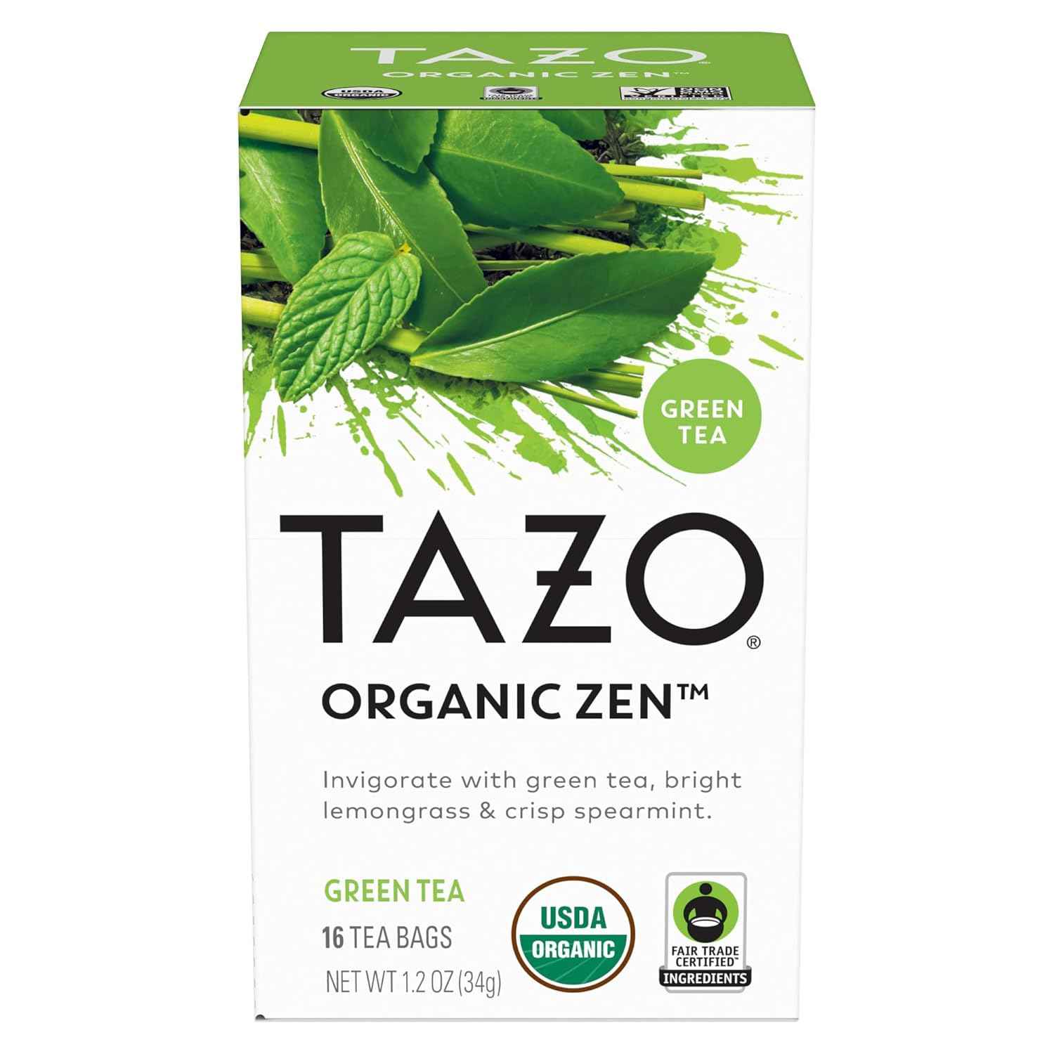 TAZO Organic Zen Green Tea Bags – Steady Low-Caffeine Replacement for Second-Cup Office Slump