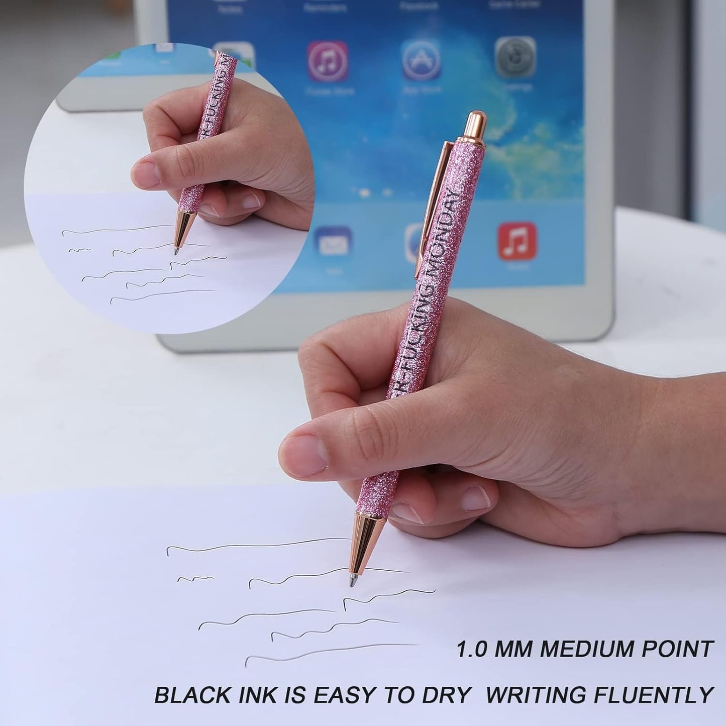 Seven_Days_of_The_Week_Pen_Describing_Mentality,Glitter_Ballpoint_Pens,Black_Ink_Medium_Point_1.0_mm_Gift_Pens,_Cute_Pens_Office_Supplies_for_Women