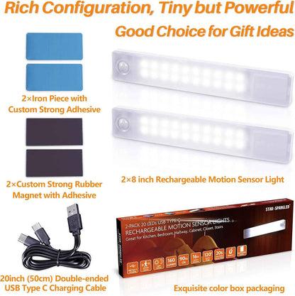 STAR-SPANGLED Under Cabinet Lighting Rechargeable, Wireless No Drill Lighting for Clean Scandinavian Spaces, 2 Pack