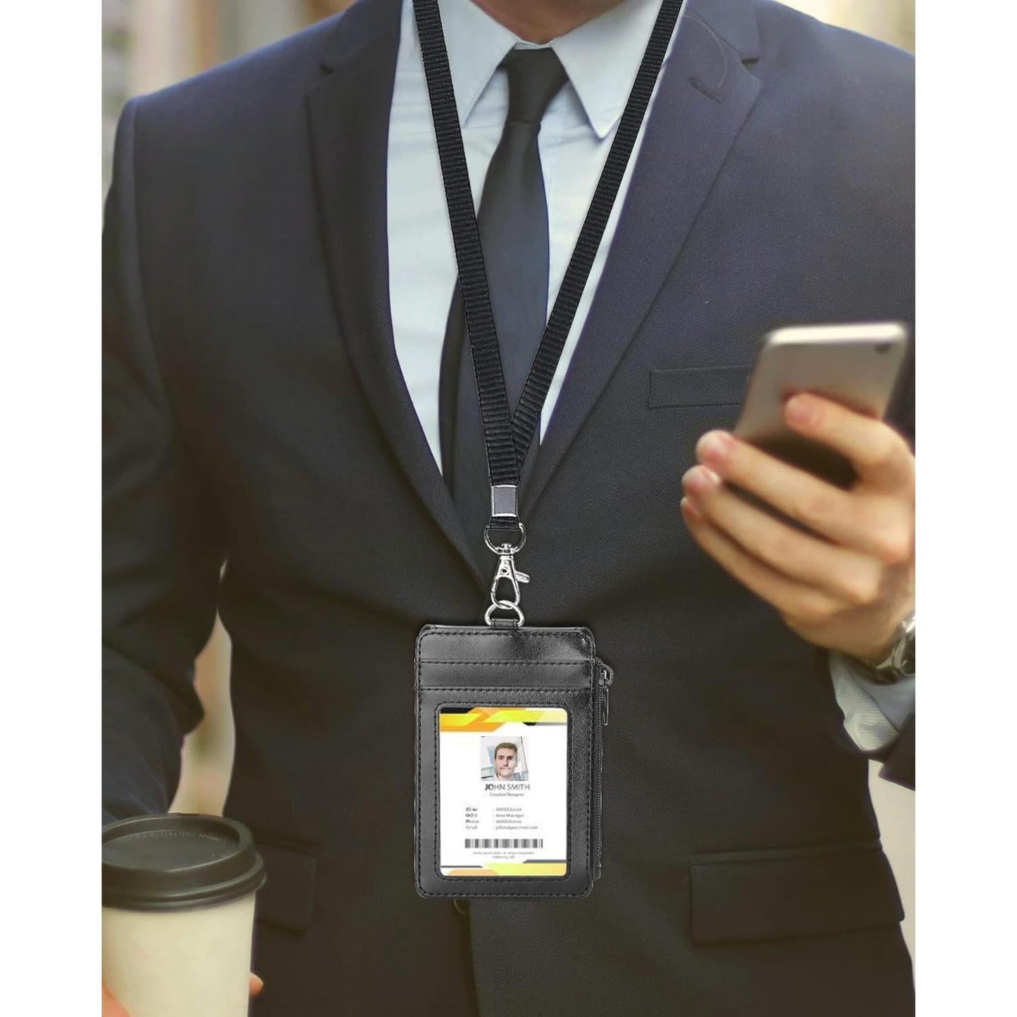 Teskyer_Badge_Holder_with_Zip_Pocket,_Multiple_Card_Slots_Leather_ID_Card_Holder_with_Nylon_Lanyard_for_Cruise_Ship_Cards,_Office_School_ID,_Work_Name_Cards,_Driver's_License