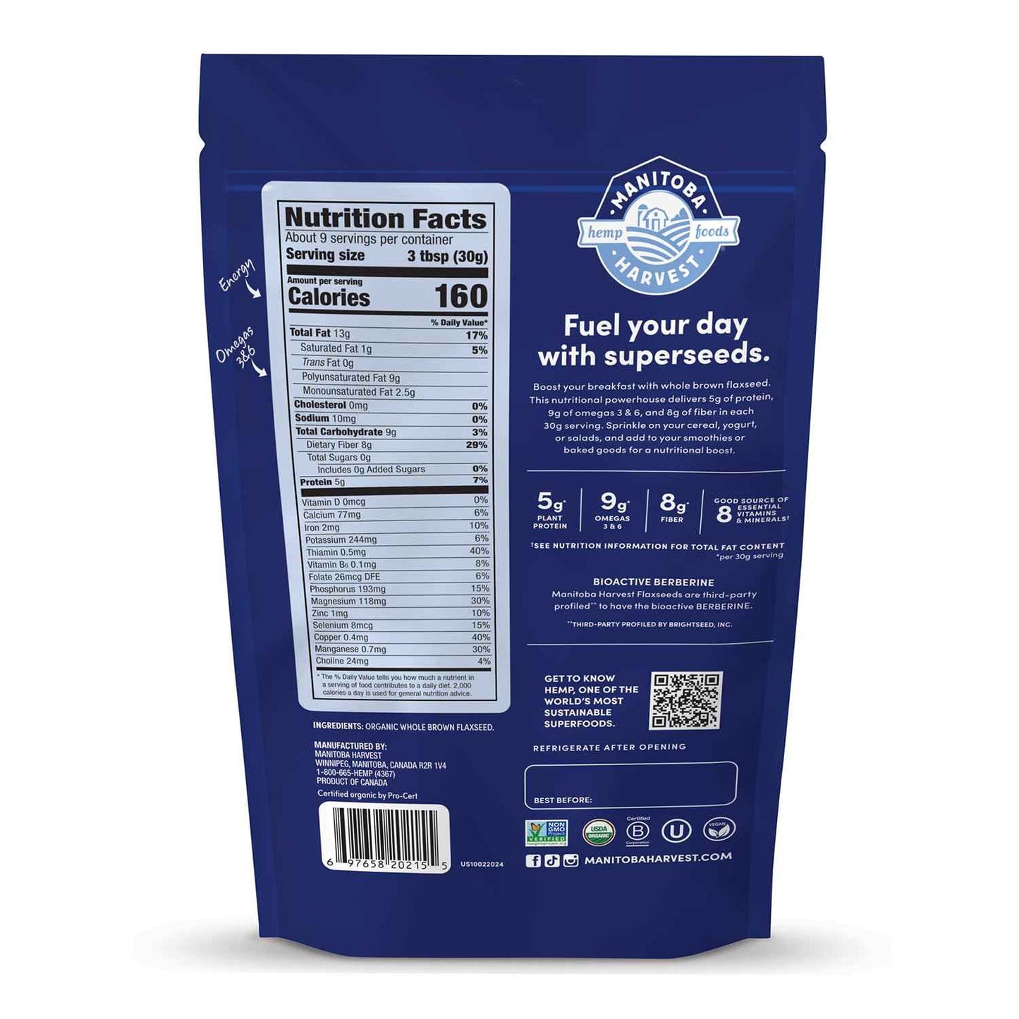 Manitoba Harvest Whole Organic Flaxseed Single Ingredient Pantry Staple for Clean Kitchens, 10 oz