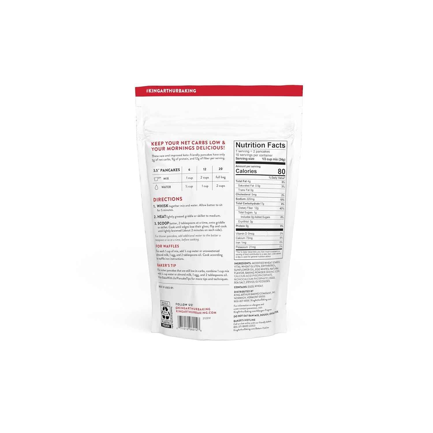 King Arthur Keto Wheat Pancake Mix - Family-Safe Low-Carb Breakfast for Picky Eaters, Non-GMO and Kosher Pancakes