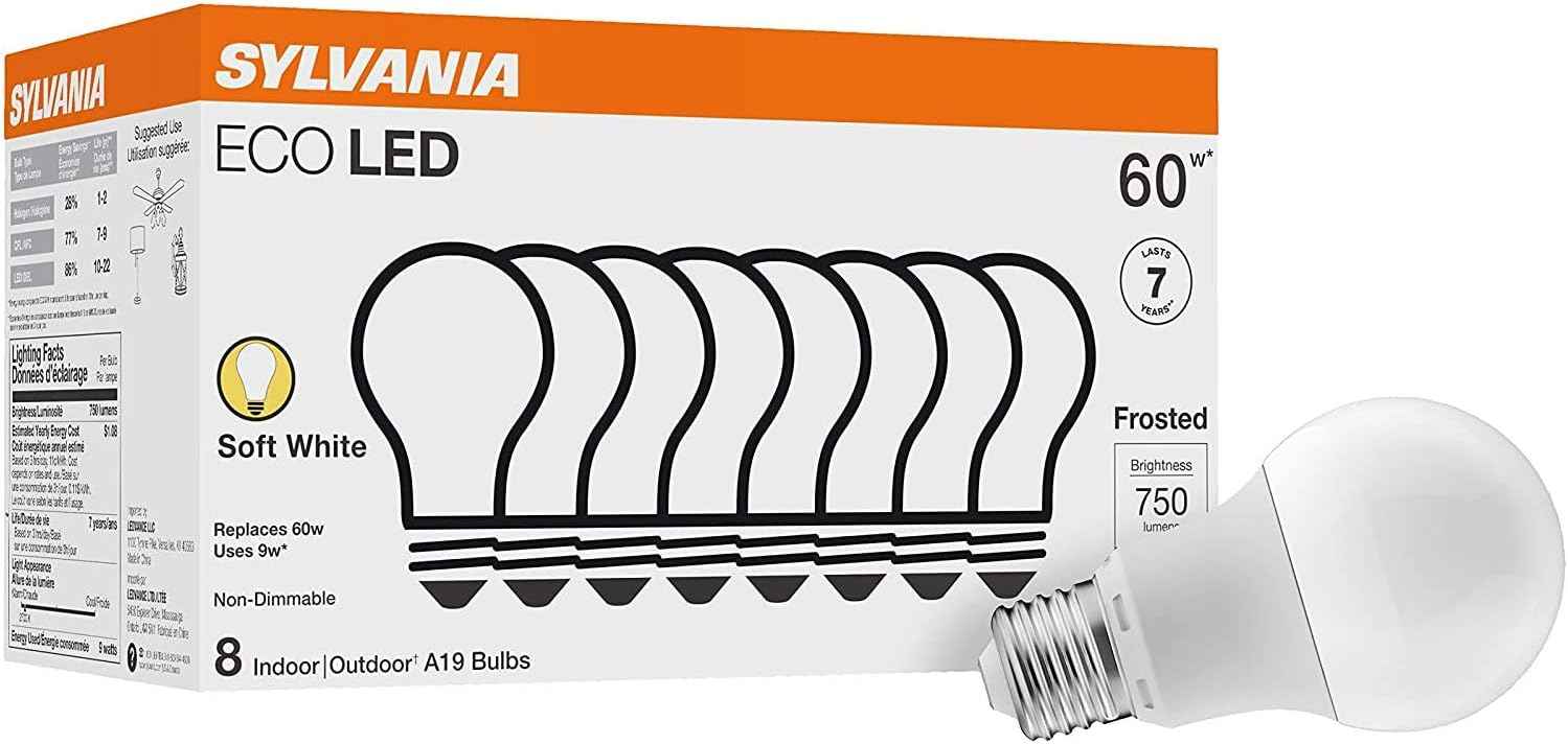SYLVANIA ECO LED A19 60W Equivalent – Soft White Frosted Bulb for Cozy Living Room Ambiance and Bedroom Decor Accent Lamps