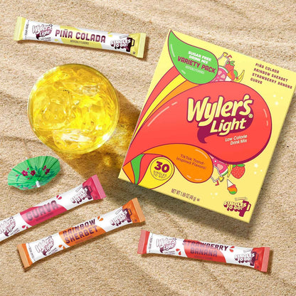 Wyler’s Light Variety Pack, Singles To Go Sugar Free Drink Mix, Low Calorie Water Enhancer, 30 Sticks, Piña Colada, Rainbow Sherbet, Strawberry Banana, Guava
