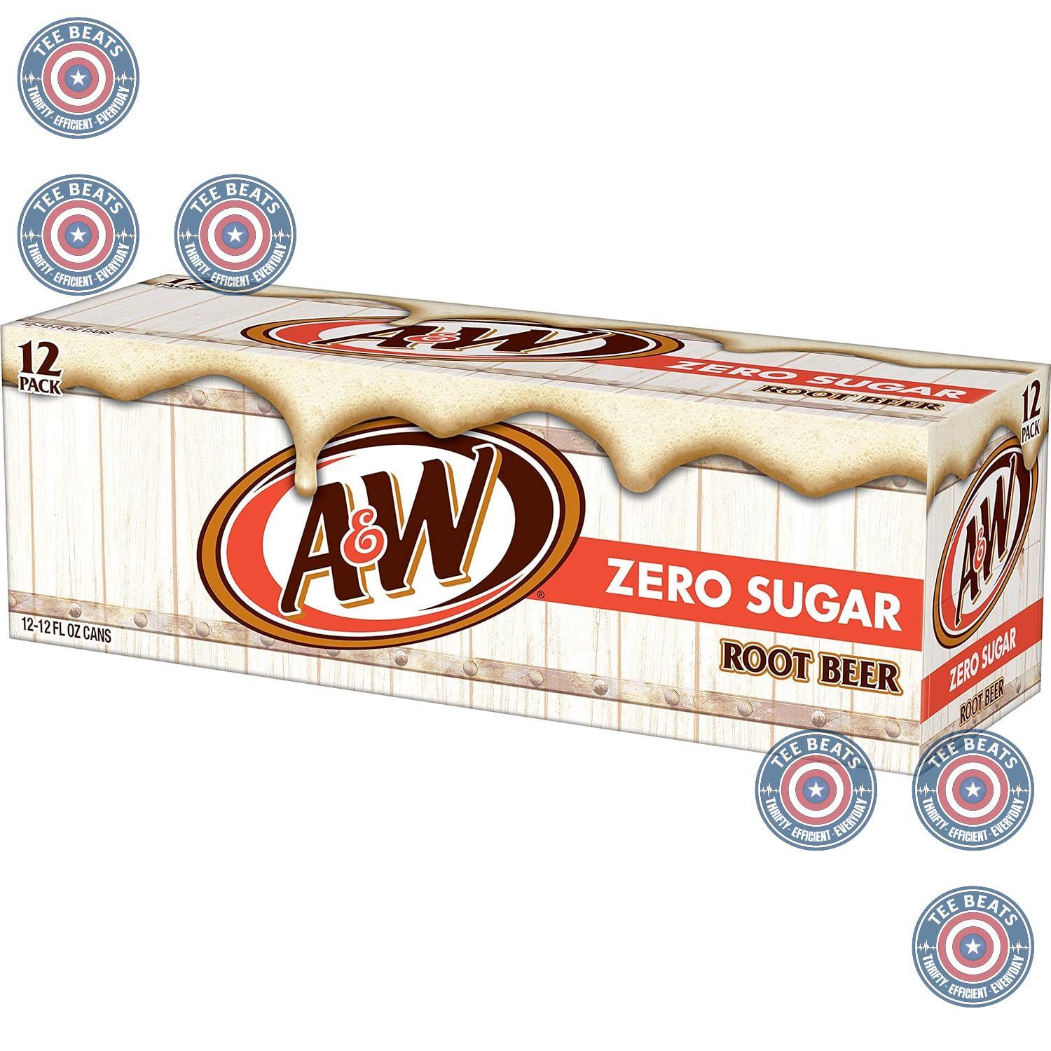 A&W Zero Sugar Root Beer Soda, 12 fl oz cans (12 pack) – Guilt-Free Root Beer for Mindful Snacking, Gym Fridge, and Self-Care Sundays