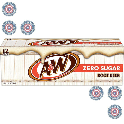 A&W Zero Sugar Root Beer Soda, 12 fl oz cans (12 pack) – Guilt-Free Root Beer for Mindful Snacking, Gym Fridge, and Self-Care Sundays