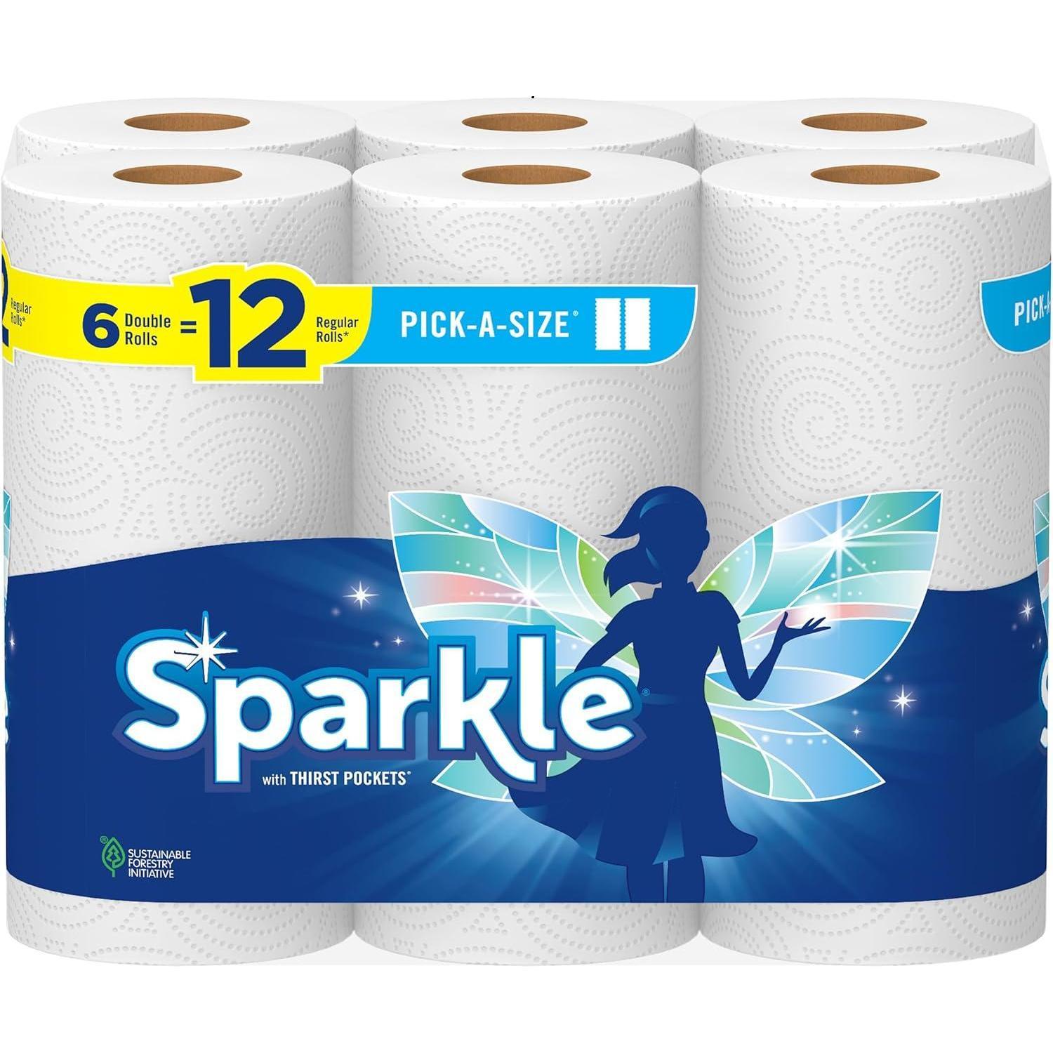 Sparkle_Pick-A-Size_Paper_Towels,_6_Double_Rolls_=_12_Regular_Rolls_Disposable_Pack_Toilet_Wipe_Sheets