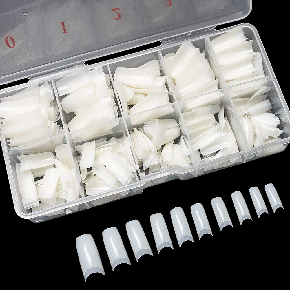 500PCS_Half_Cover_False_Nails_Tips_-_Acrylic_Nail_Tips,_krofaue_10_Sizes_Lady_French_Style_Acrylic_Artificial_Tip_Manicure_with_Box_for_Nail_Tips_Art_Salons_and_Home_DIY