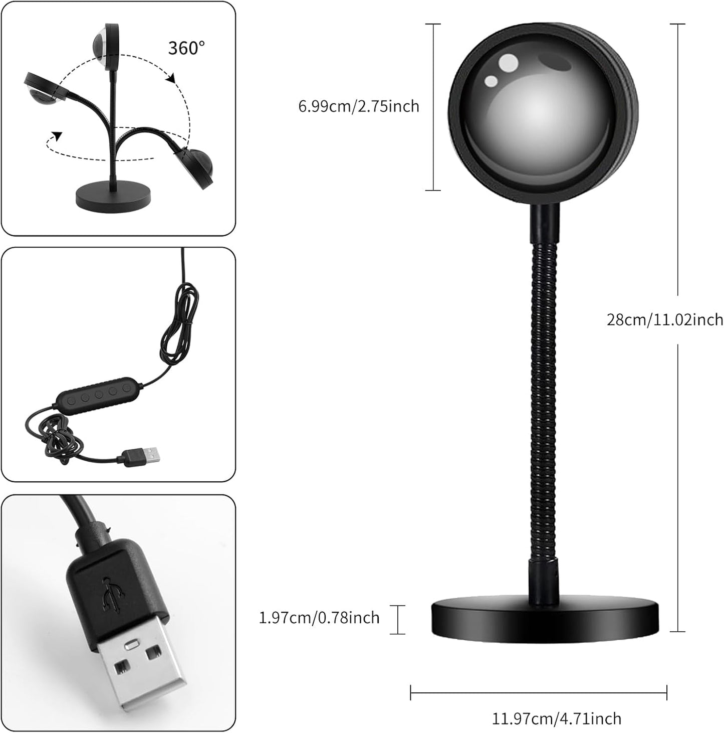 Acelisty Sunset Lamp – Home Office Focus Light, Flicker-Free Ambient Background with Wake-Up Timer