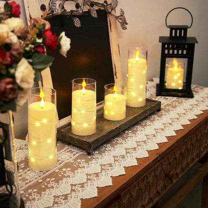 Homemory Flameless LED Candles with Star String Lights – Child and Pet Safe Nightlight Set, Ivory Battery Operated 5 Pack