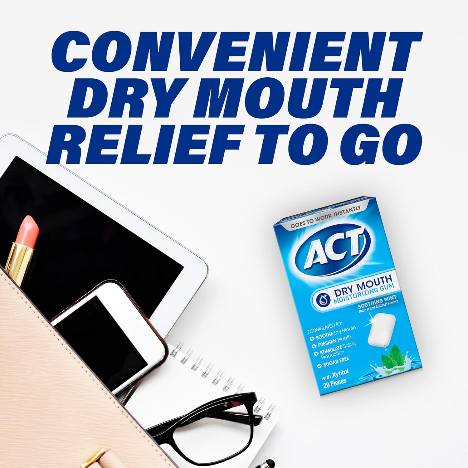 ACT Dry Mouth Gum – Focus Chew for Professionals and Frequent Speakers, Sugar Free 20 Count