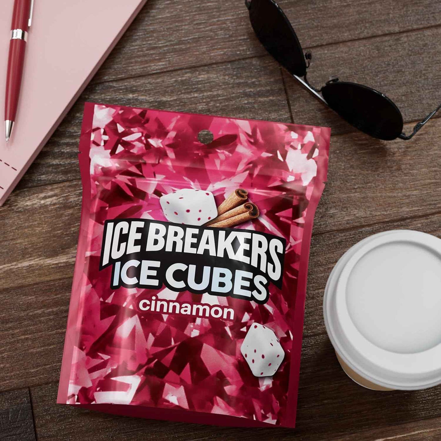 ICE BREAKERS Ice Cubes Cinnamon Sugar Free Chewing Gum Pouch – Daily Self-Care Oral Freshening Ritual for Mindful Wellness Routines
