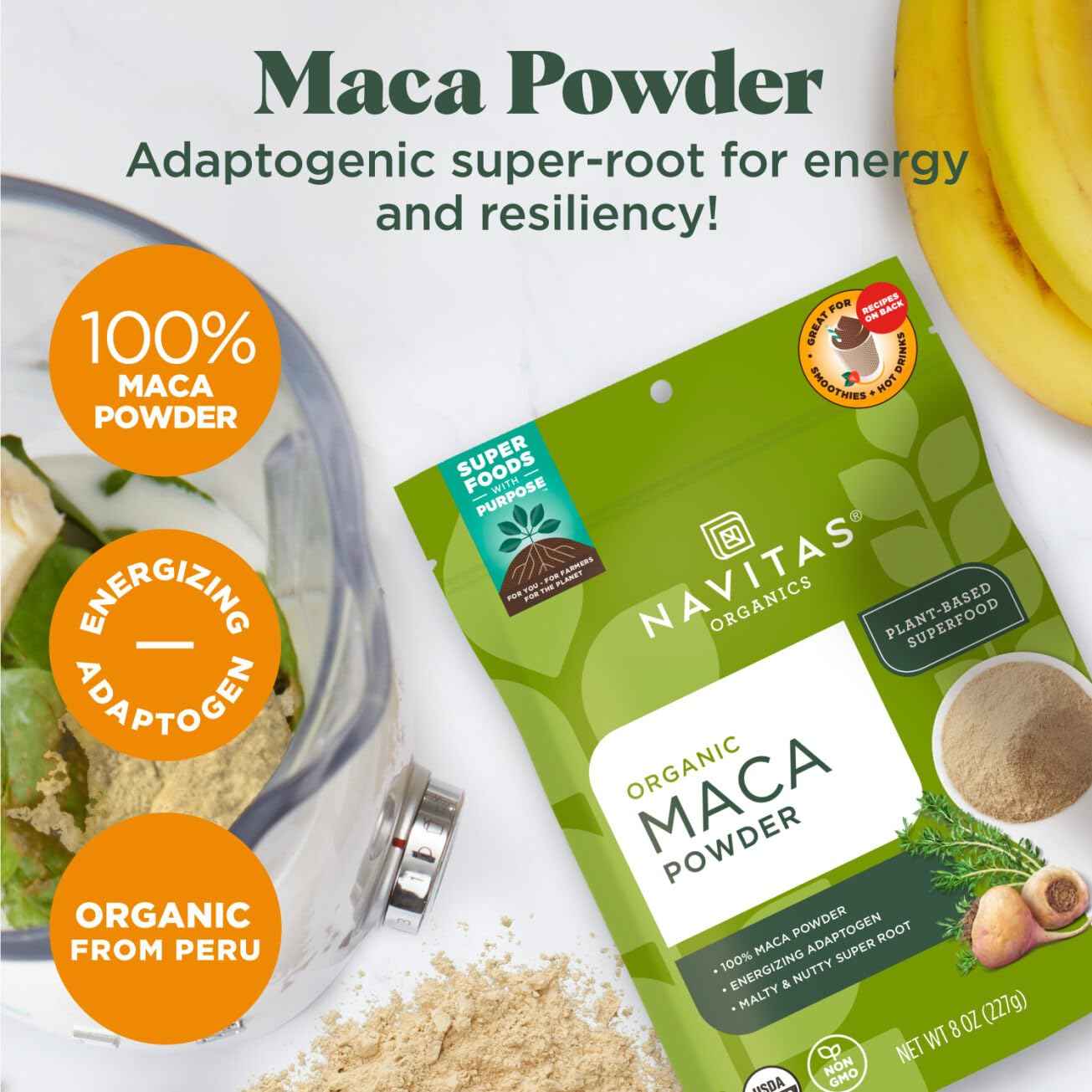 Navitas Organics Maca Powder – Single-Ingredient Organic Maca Root, Clean Pantry Staple for Simple Smoothies and Baked Goods