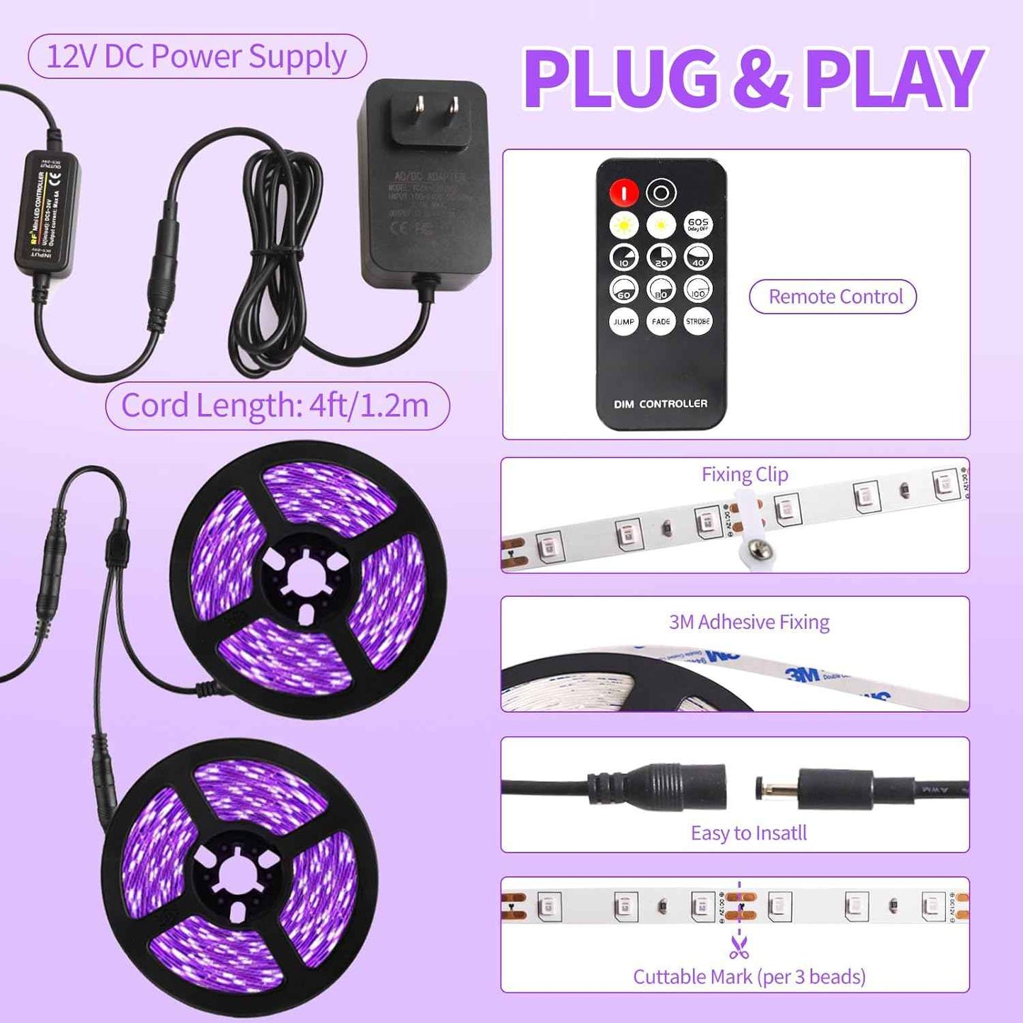 BlacklightCo UV LED Strip – Child-Friendly Glow Party Light for School Projects and Family Game Night