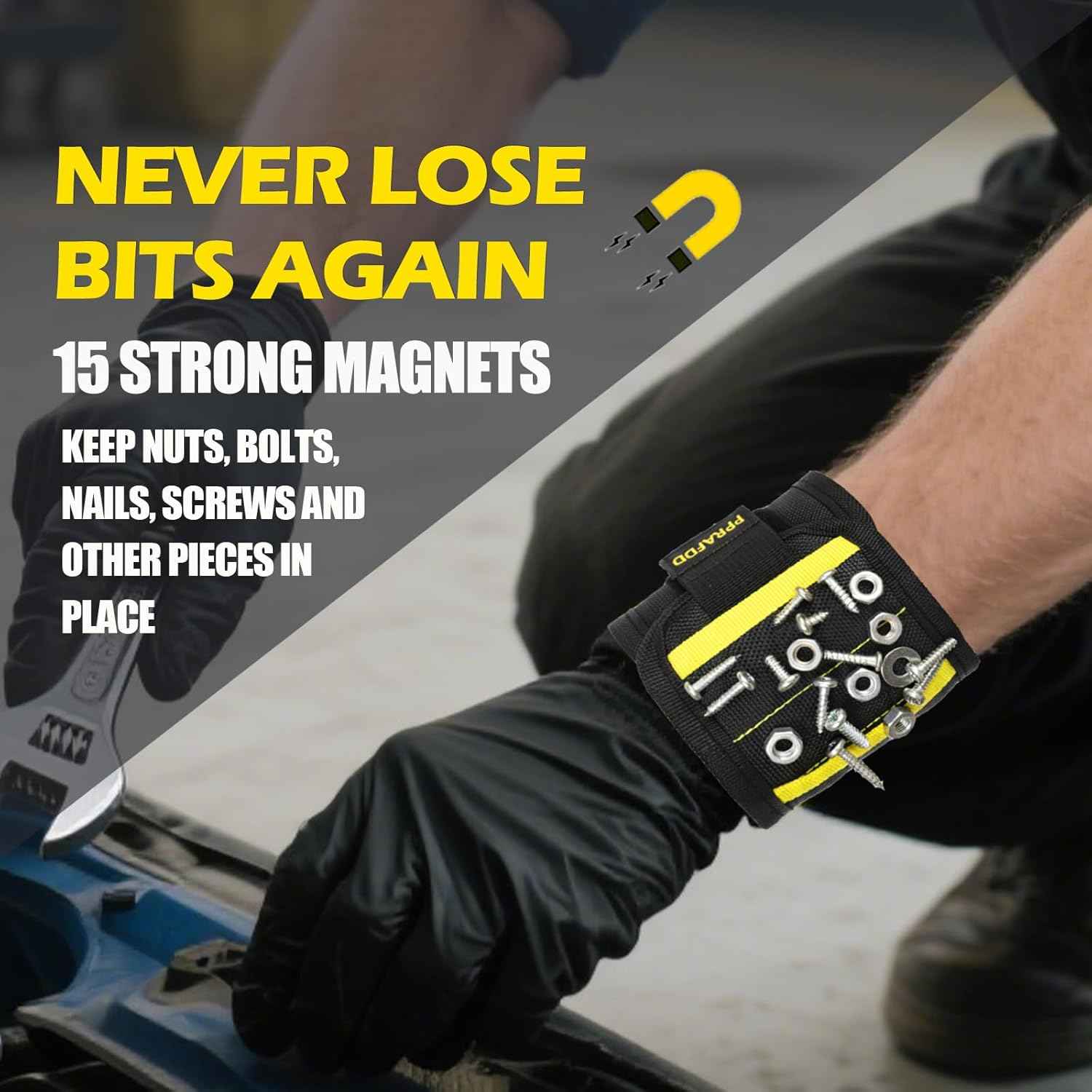 Magnetic Wristband for Holding Screws – Portable Tool Organizer for Construction Site, Rooftop, and Scaffolding Work