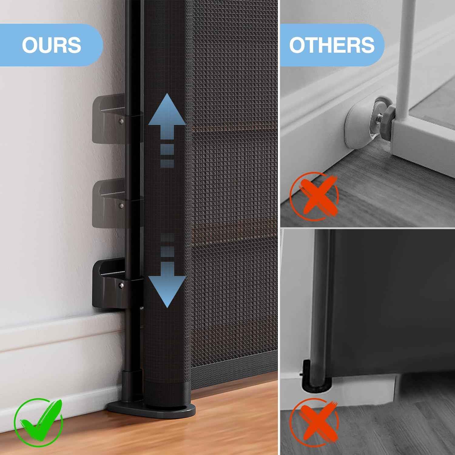probebi Retractable Pet Gate for Stairs and Doorways – 34" Tall Mesh Barrier with Double-Lock Safety Release