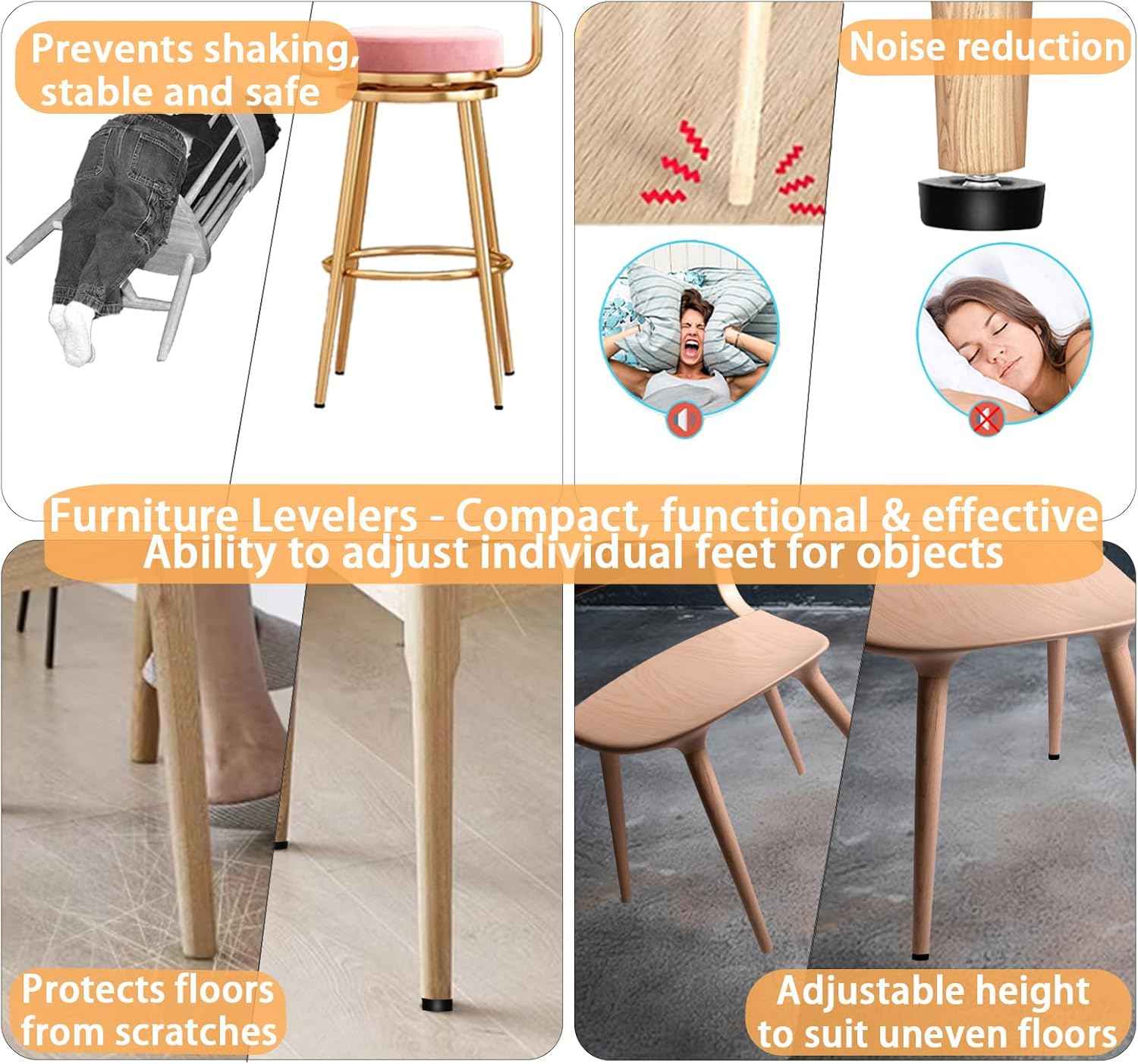 Skywin Adjustable Furniture Levelers – Patio & Deck Table Stabilizer, Weather-Resistant 12-Pack