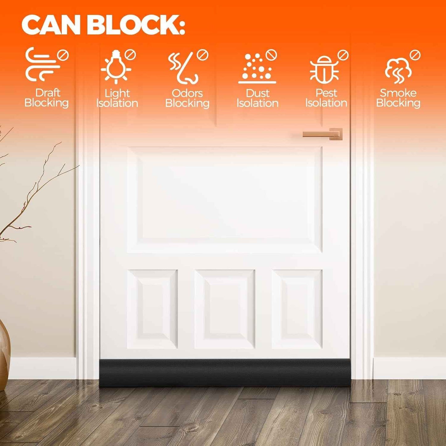 Holikme Door Draft Stopper – Sleek Black Door Sweep for Bedroom Decor and Cozy Living Room Style