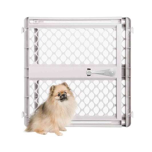 MYPET Universal Pet Gate – Top of Stairs Safety Barrier for Puppies and Small Dogs, Pressure or Hardware Mount, 26" Tall Gray