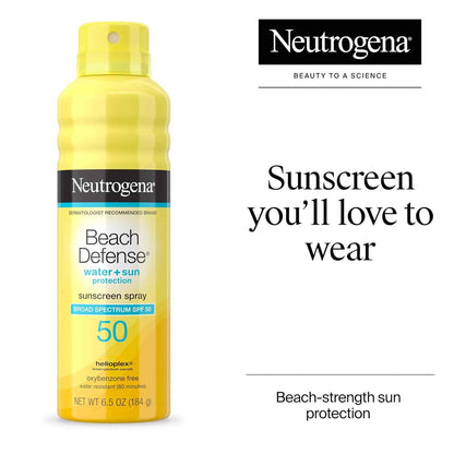 Neutrogena Beach Defense Spray SPF 50 – Portable Sun Protection for Camping, Patio & Outdoor Adventures