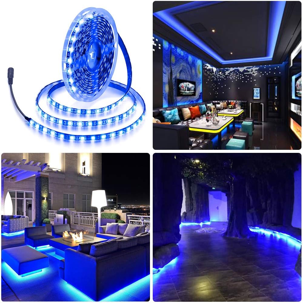 ALITOVE IP65 Blue LED Strip Light for Outdoor Dining and Camping, 12V Waterproof 5050 300 LEDs, 16.4ft