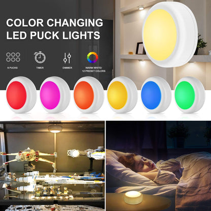 Alivation 6-Pack Color Puck Lights as Housewarming Gift for New Homeowners, Remote-Controlled Ambient Lighting for Women and Men