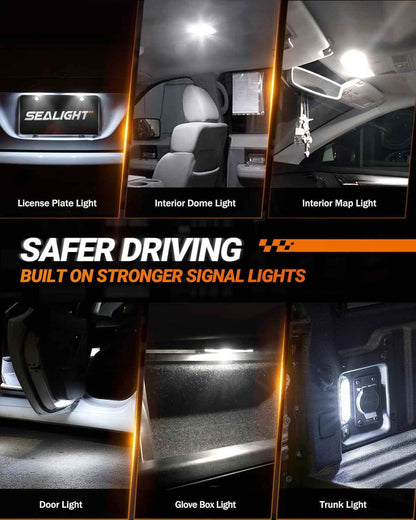SEALIGHT 194 LED Bulb 6000K White 10-Pack – One-Cart Solution to Replace Every Halogen Bulb in Your Car Interior