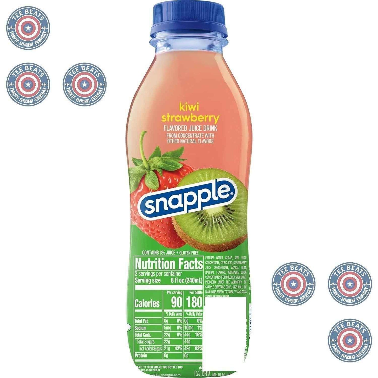 Snapple Kiwi Strawberry Juice 16 Fl Oz Bottles 12 Pack - Gluten Free Kids Birthday Party Drink and Family Gathering Beverage