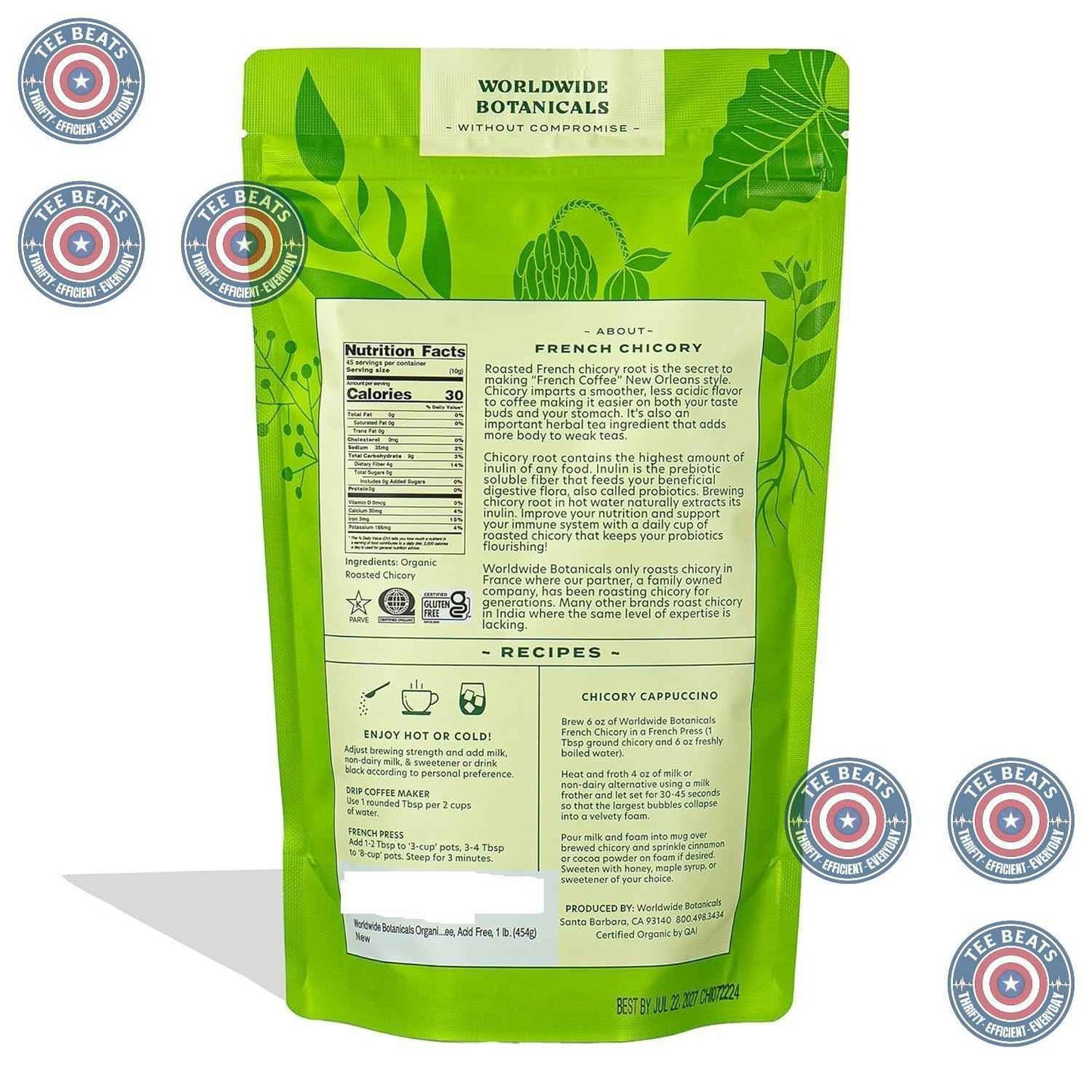 Worldwide Botanicals French Chicory – Gentle Morning Coffee Alternative for Heartburn and Blood Pressure Wellness, Kosher