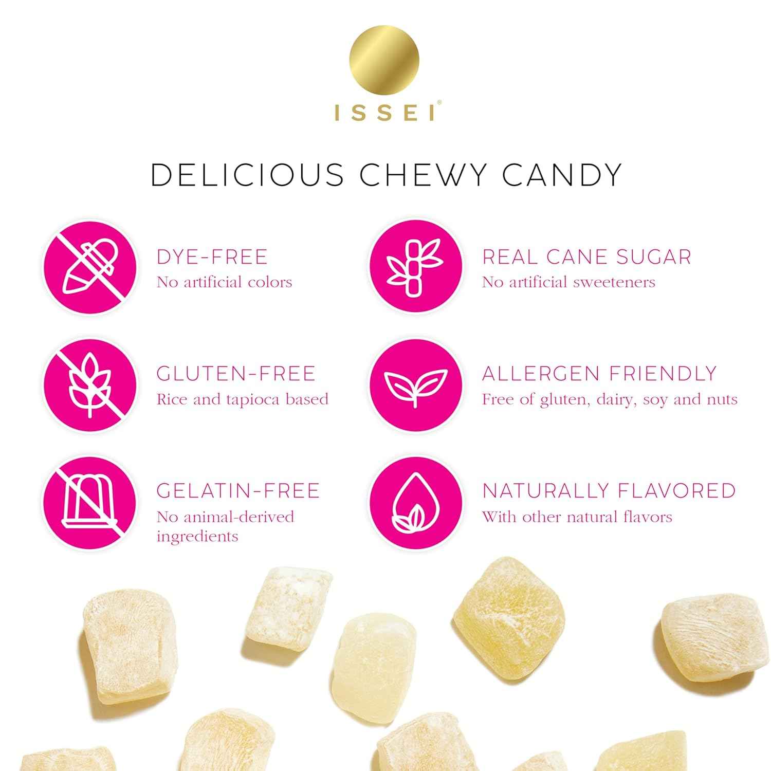 ISSEI Strawberry Mochi Gummies Chewy Candy – Allergen-Friendly Lunchbox Treat for School and Camp