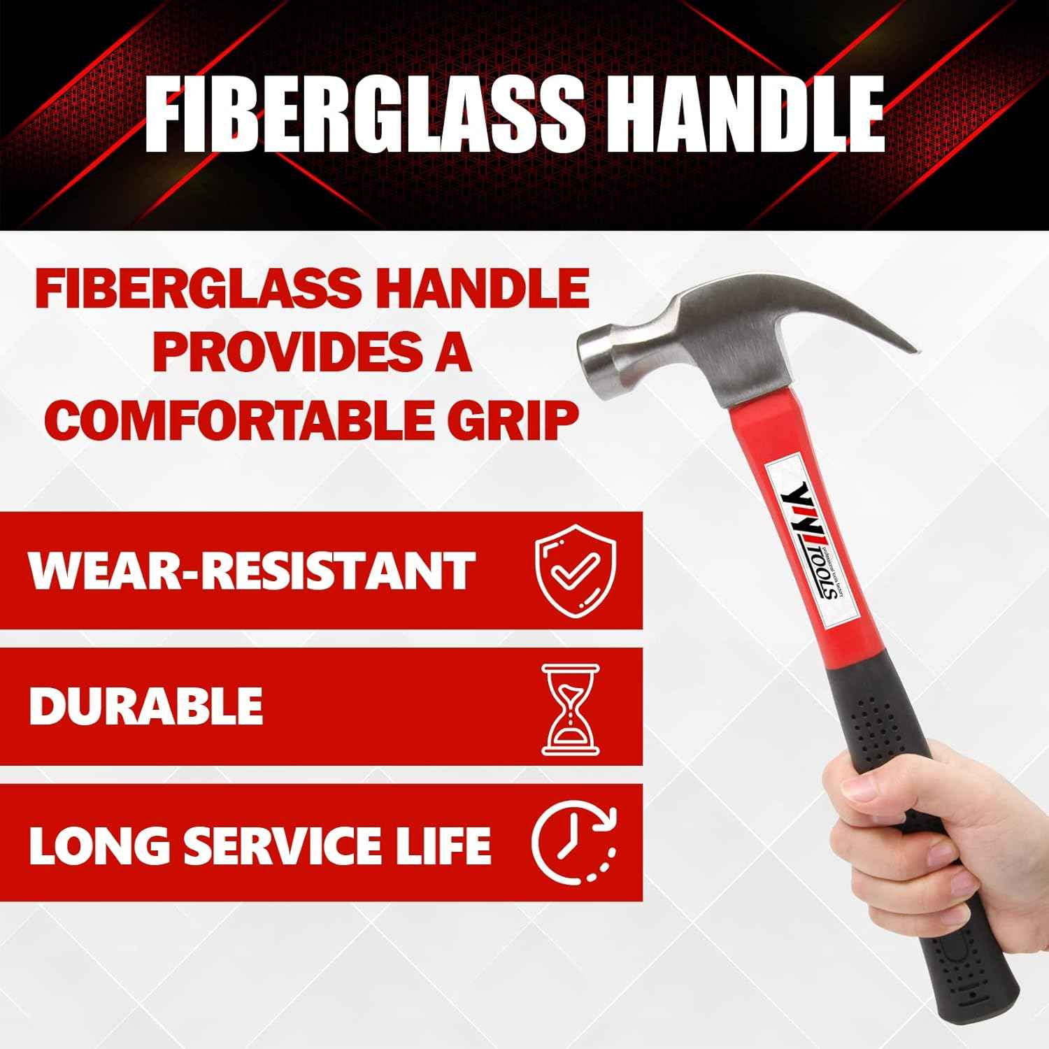 YIYITOOLS 16-oz Rip Hammer with Fiberglass Handle – Practical Gift for DIYers and Homeowners