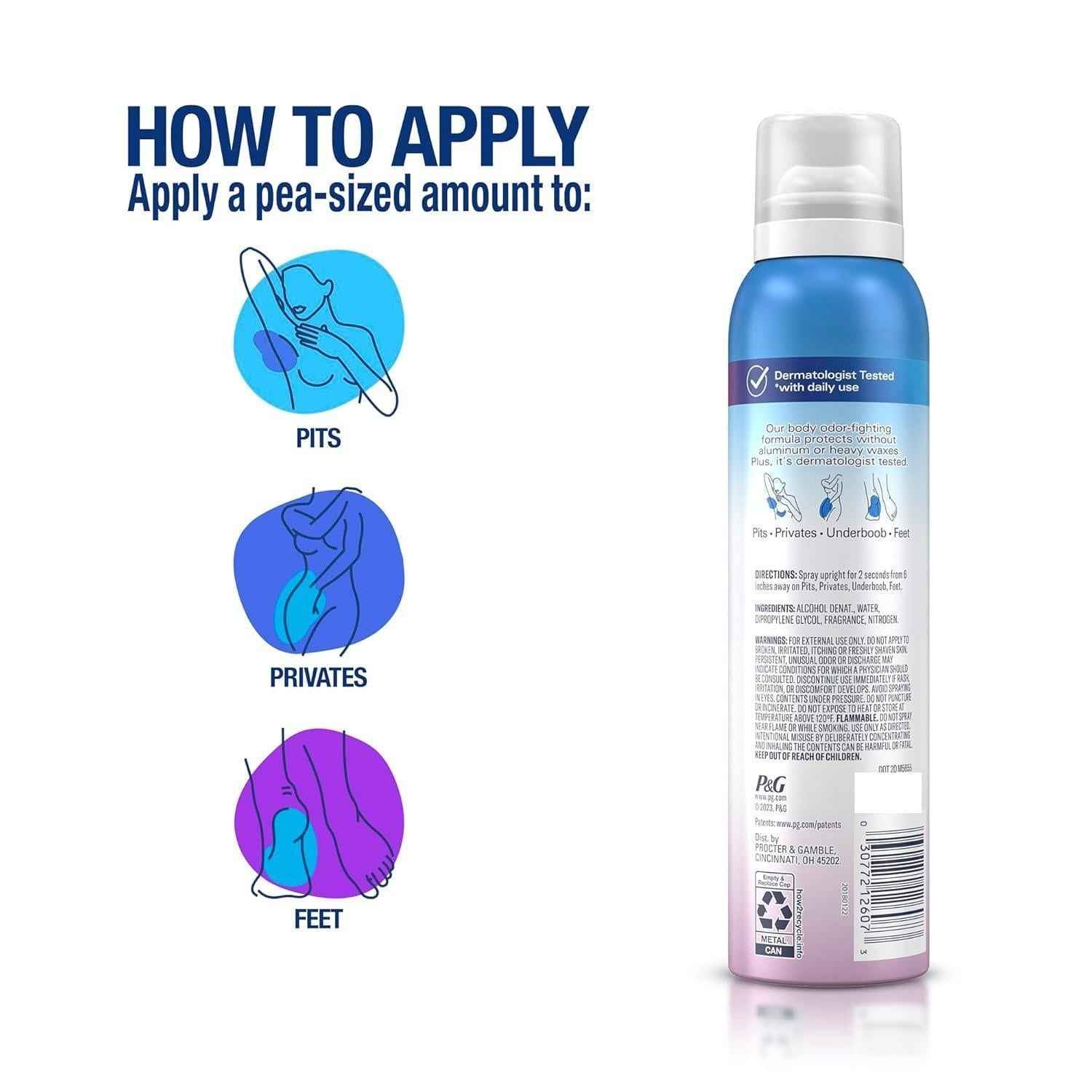 Secret Whole Body Deodorant Spray for Women – Travel-Friendly Body Deodorant for Camping, Hiking, and Patio Days, 72 HR Aluminum-Free, 3.5oz