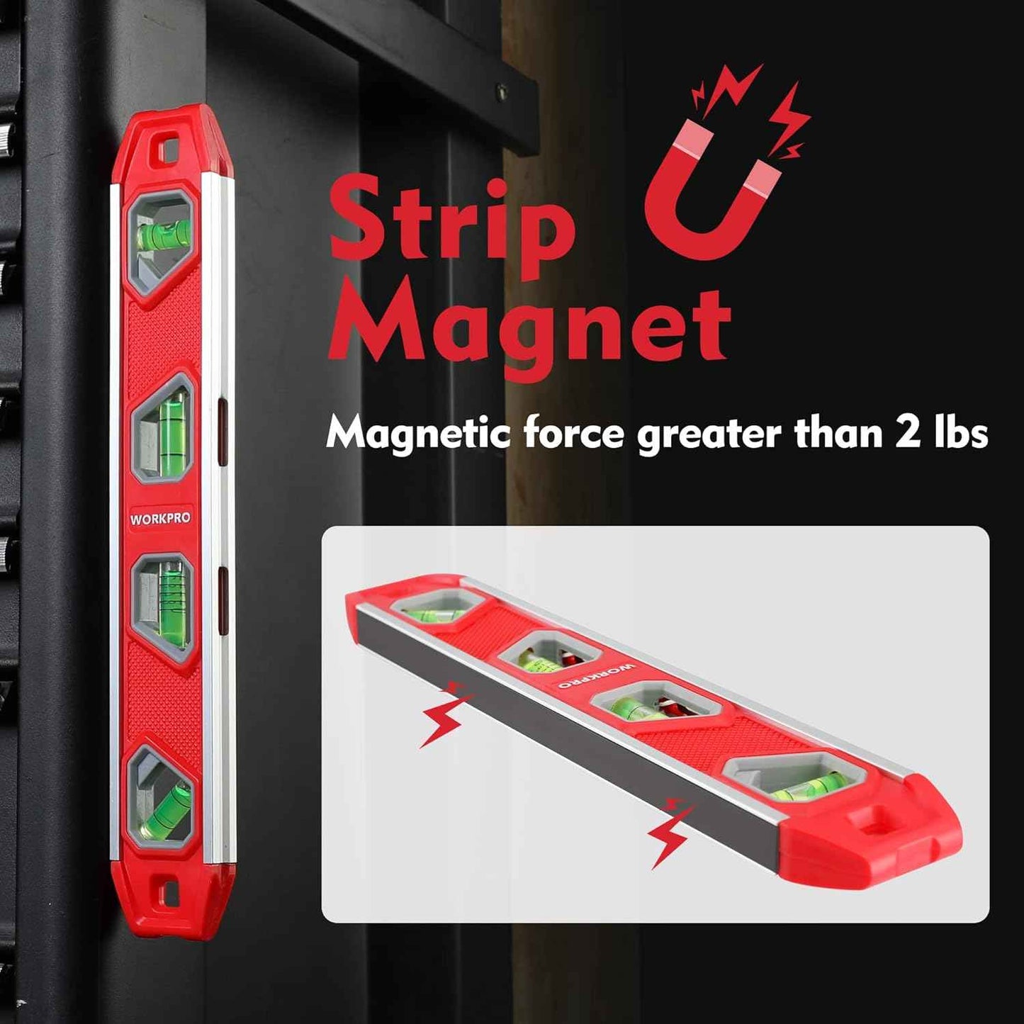 WORKPRO Compact Magnetic Torpedo Level - 12 Inch V-Groove Leveler for One-Person Shelf and Cabinet Installs