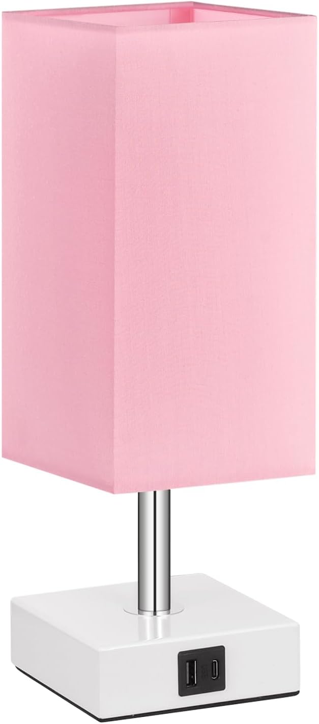 Ambimall Pink Touch Lamp – Cozy Housewarming Gift for Her, Bedside Nightstand Lamp with USB A and USB C Ports