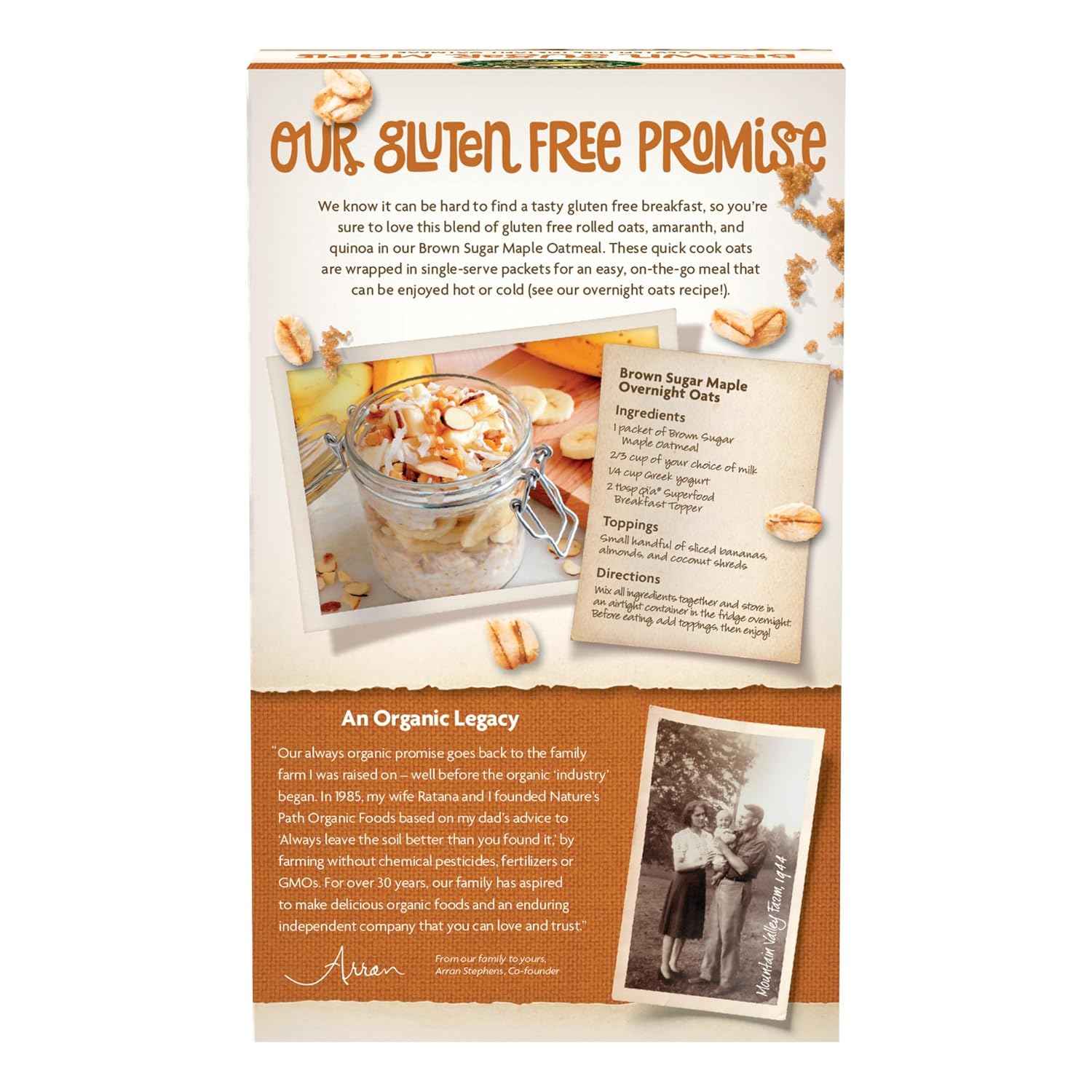 Nature's Path Organic Instant Oatmeal – Safe Gluten-Free Breakfast for Celiac Kids, Brown Sugar Maple