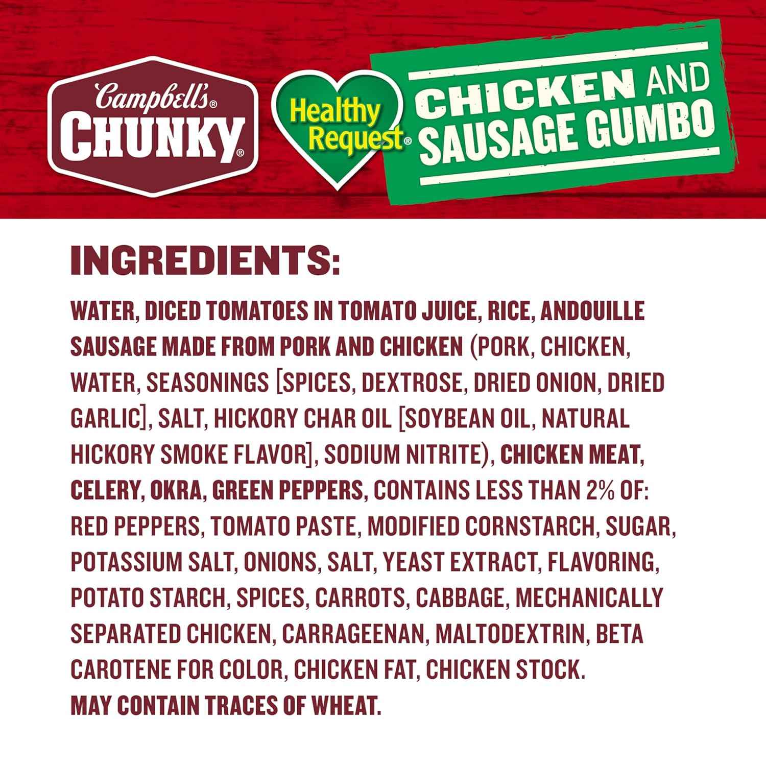 Campbell's Chunky Healthy Request Chicken and Sausage Gumbo Soup, 18.8 Oz Can – Antibiotic-Free Chicken Protein Lunch