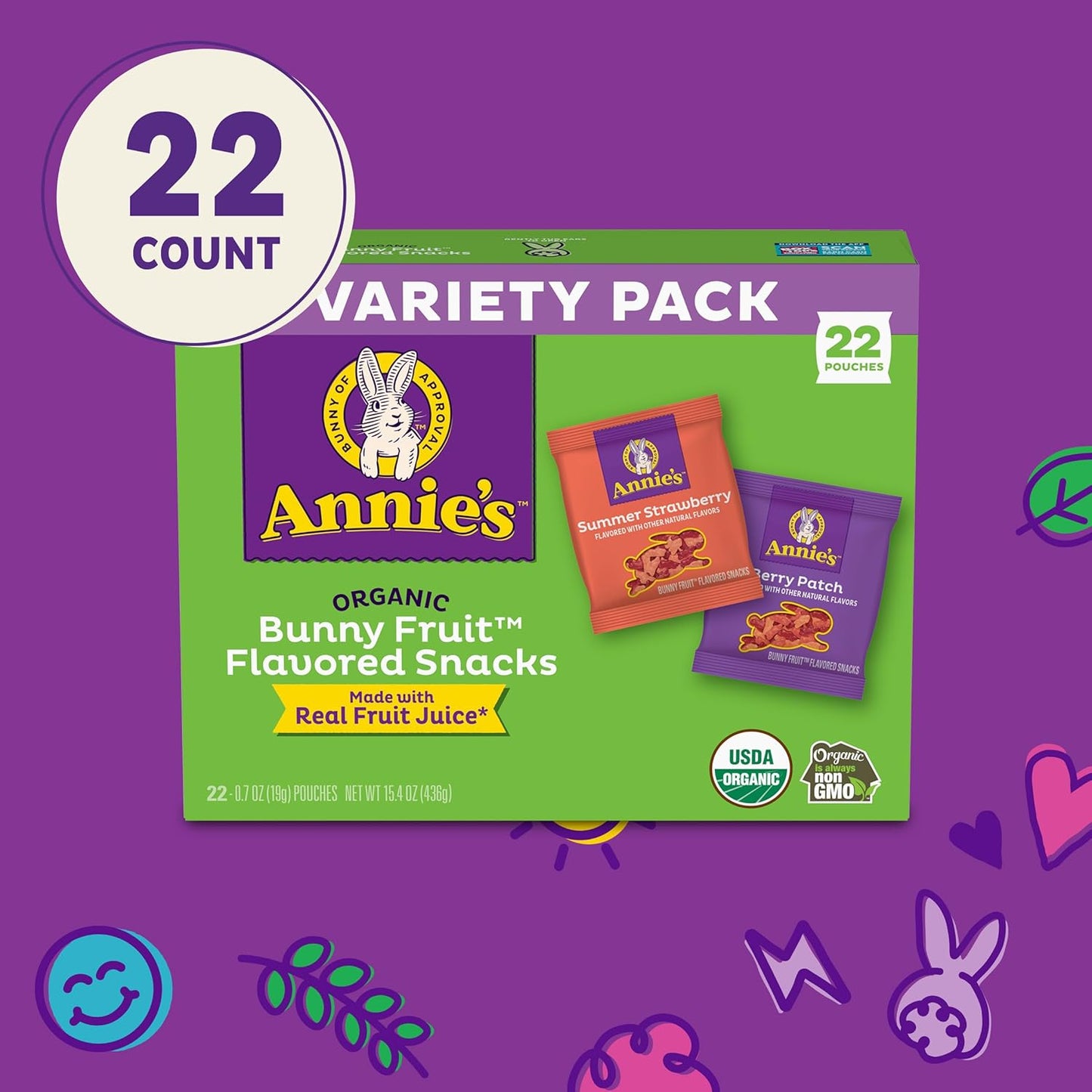Annie's Organic Bunny Fruit Snacks – Halloween Goody Bag Gift for Classmates and Trick-or-Treaters, 22 Pouches