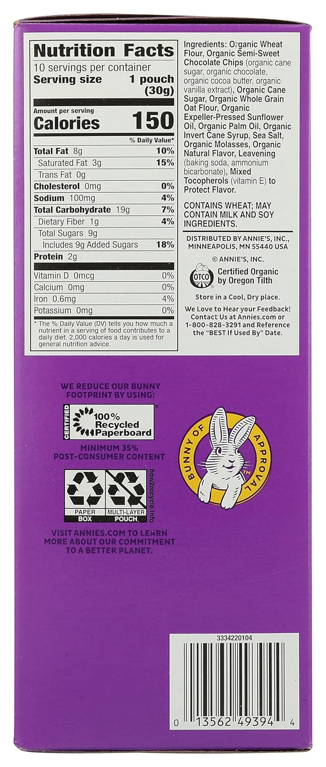 Annie's Organic Chocolate Chip Bites – After-School Snack for Kids, Bite-Size Cookie Pouches