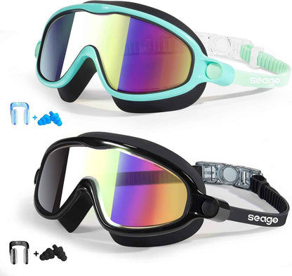 Seago Swim Goggles 2 Pack – UV400 Anti-Fog Kids Swimming Goggles with Wide View Lenses, Eye Protection for Pool and Beach