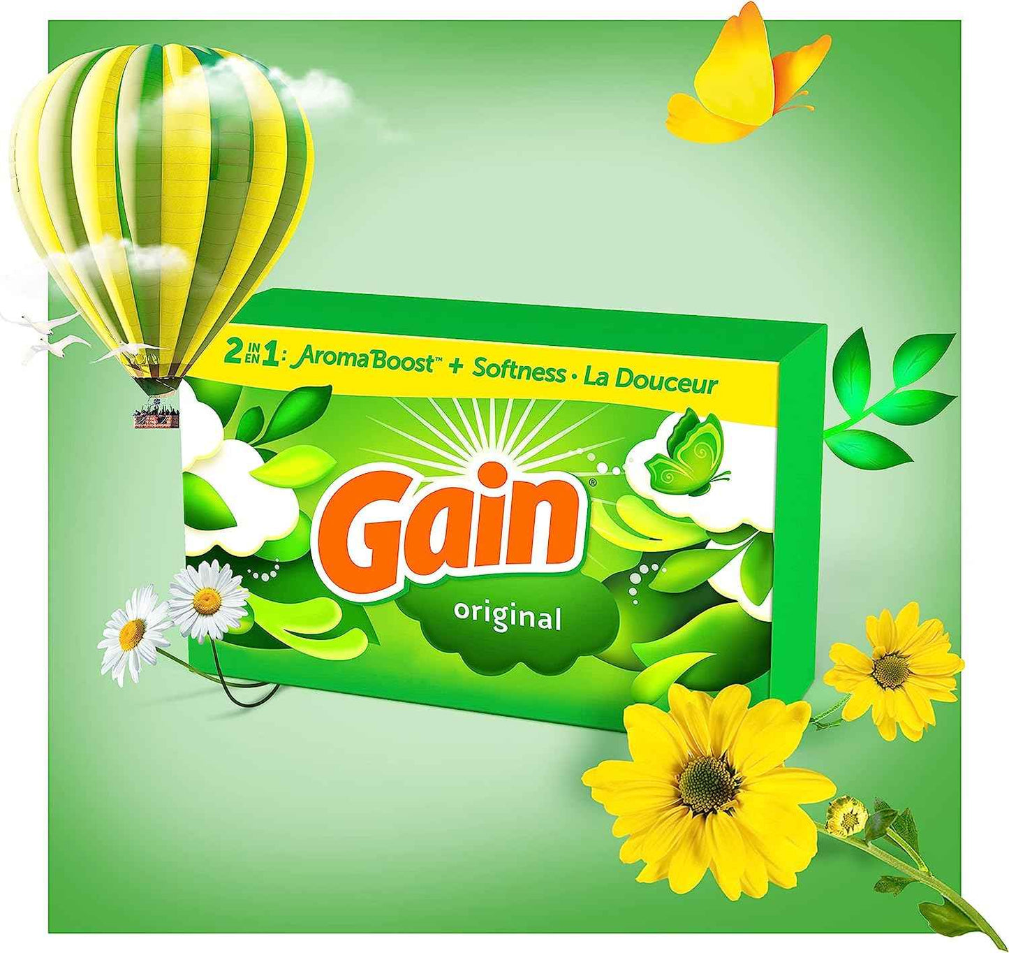 Gain Dryer Sheets Original Scent – One-Sheet Laundry Solution for Clutter-Free Routines, 120 Count