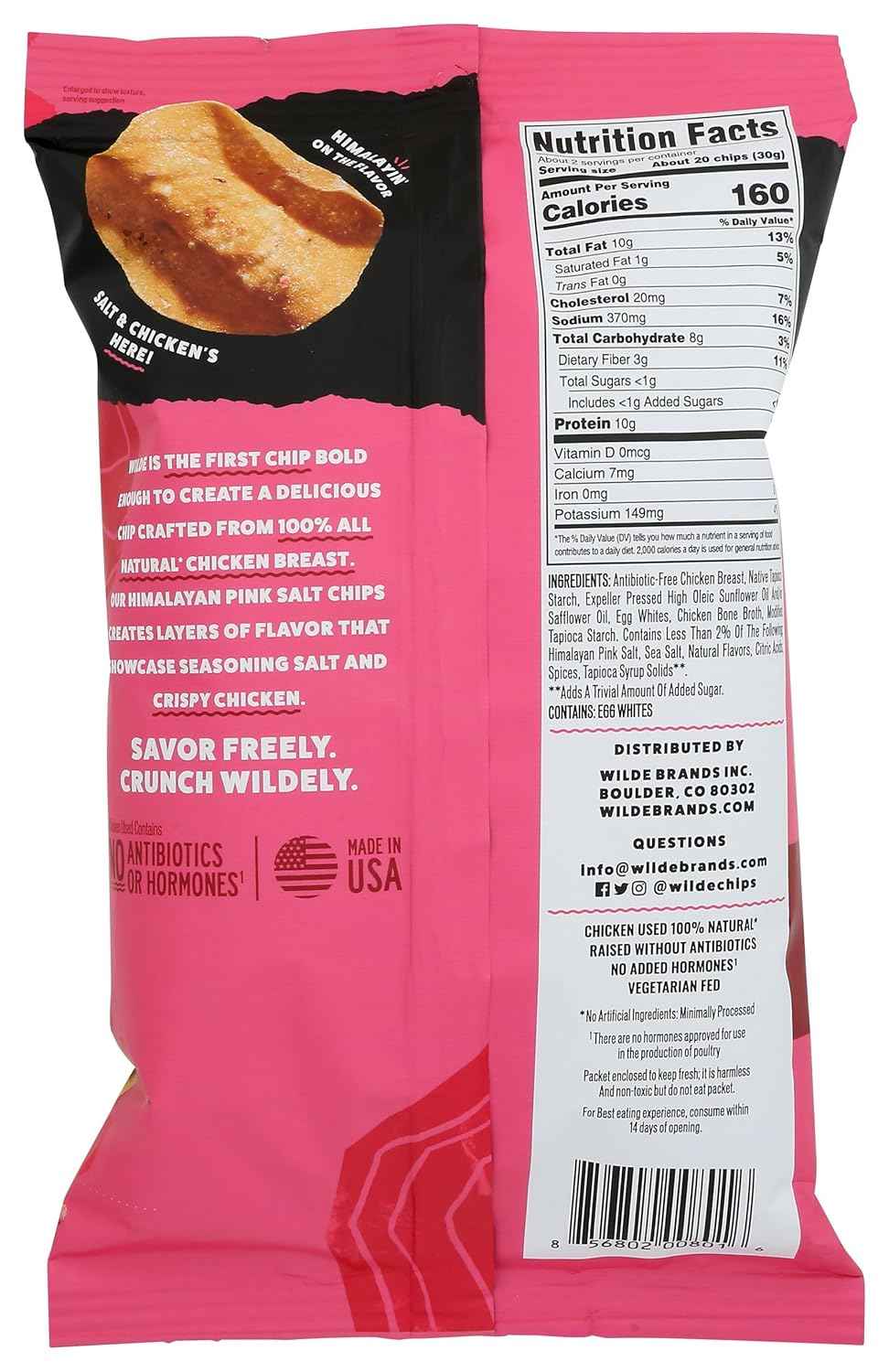 WILDE BRANDS Himalayan Pink Salt Chicken Chips – Grain-Free Mindful Snacking for Health-Conscious Home Pantries, 2.25 oz