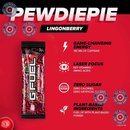 G Fuel PewDiePie Energy Powder Packets – Pre-Workout Focus Supplement for Home Office and Remote Work Fuel