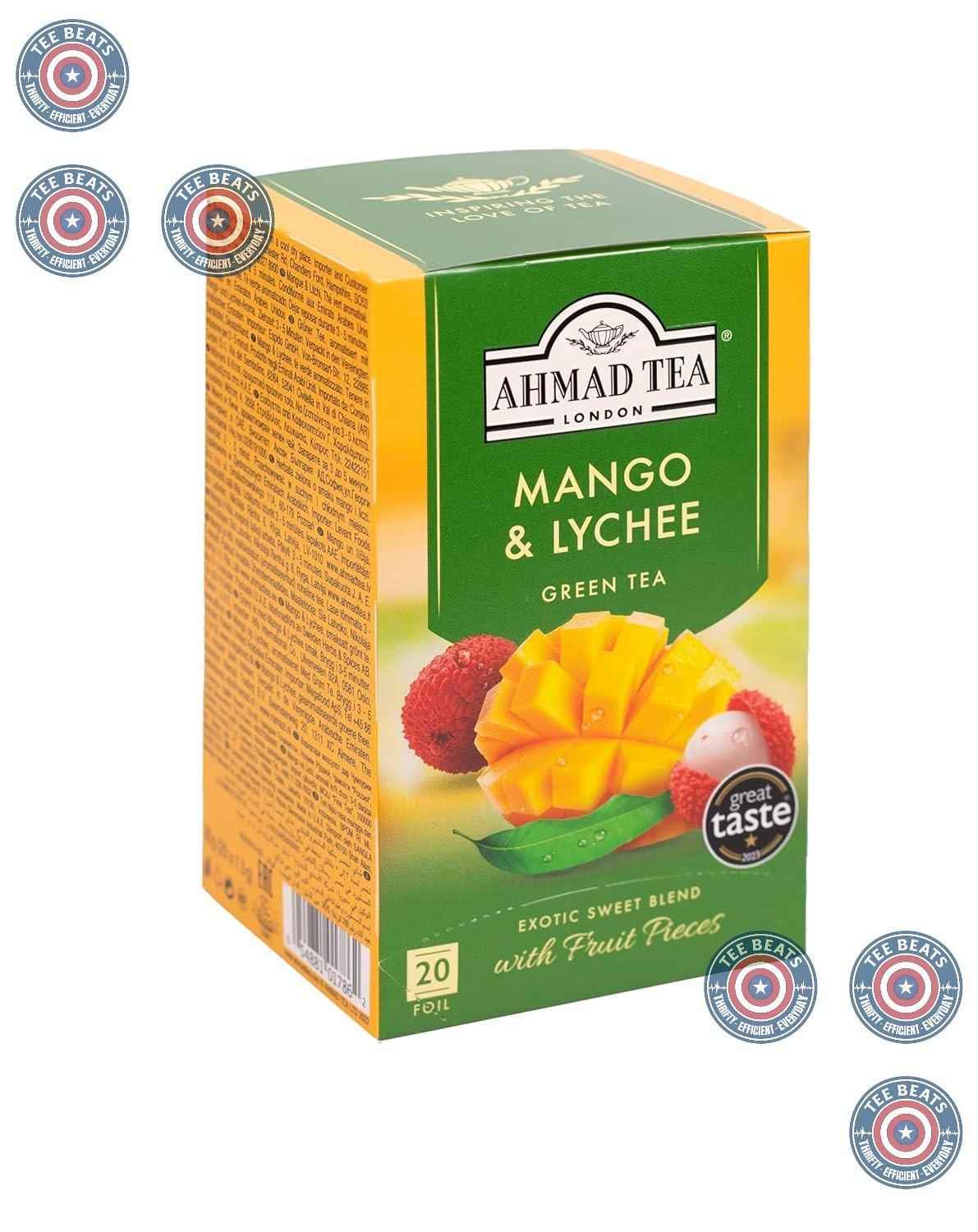 Ahmad Tea Green Tea Mango & Lychee – Calming Evening Wind-Down Blend, 20 Tagged Teabags