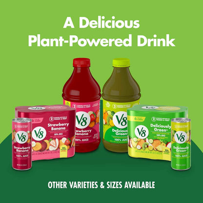 V8 +Energy Strawberry Banana 100% Fruit and Vegetable Juice for Morning Self-Care Routines, 8 fl oz Can (6 Pack) with Antioxidant Vitamins