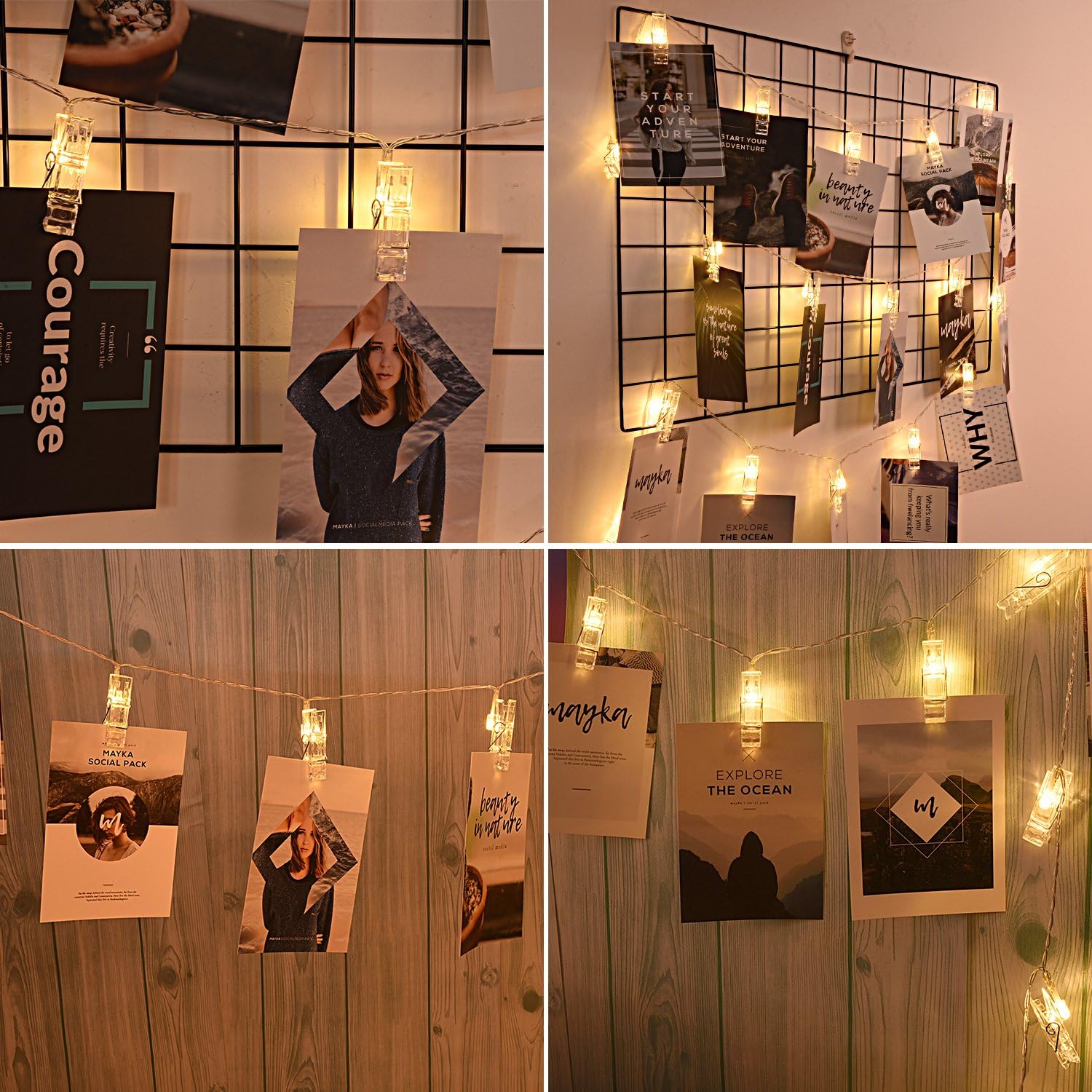 AOSTAR Hanging Photo String Lights – Romantic Valentine's Day Gift for Women, Warm White Battery Operated Display